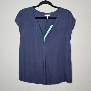 Joie‎ Silk Top Womens Small Navy Blue V Neck Light Airy Flowy Classic Capsule